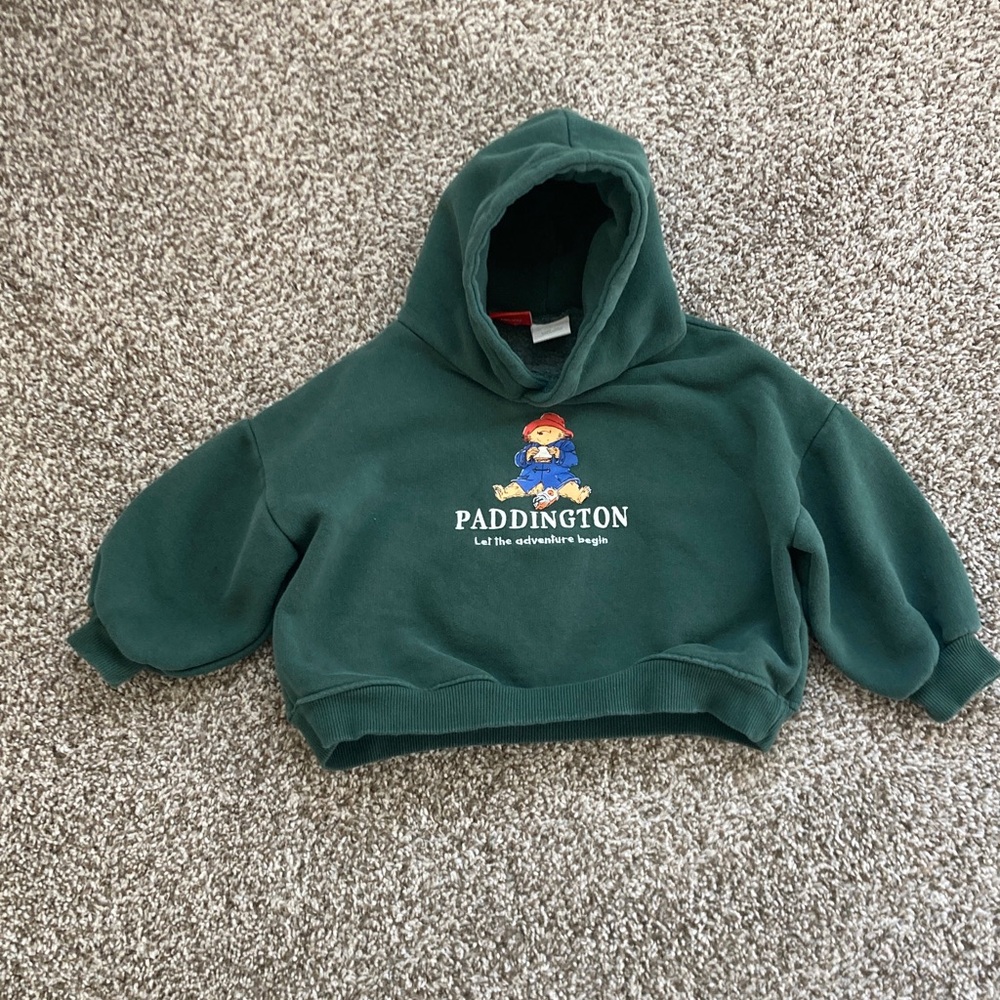 Zara Forest Green Kids Hoodie with Paddington Design